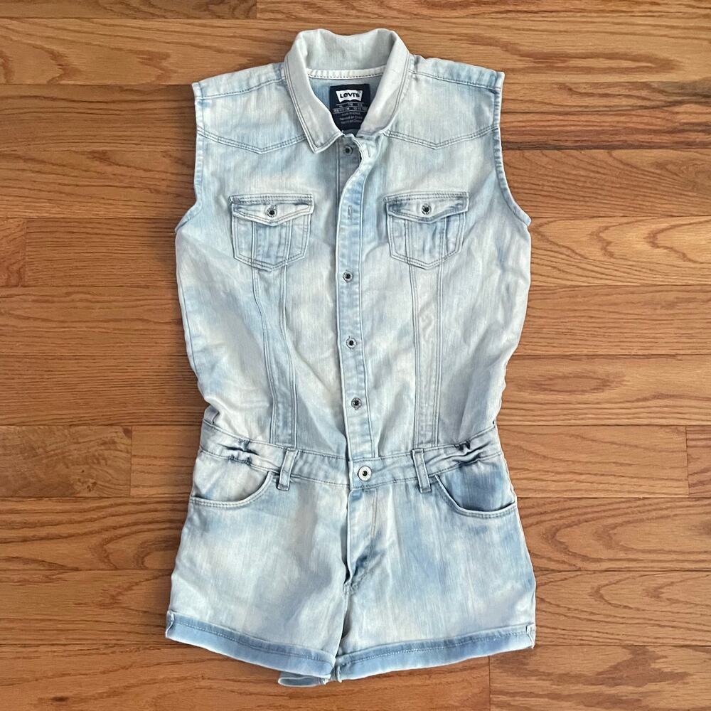 Levi's Denim Shortalls Vintage Girls XL Light Blue Casual Romper Jumper NWT
